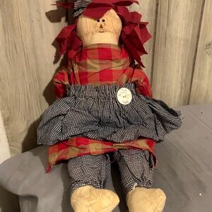 Handcrafted Rag Doll with Red and Blue Outfit